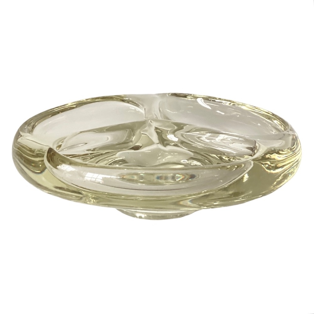 Action International Hand Blown Murano Style Pale Yellow Three Section Bowl Dish
